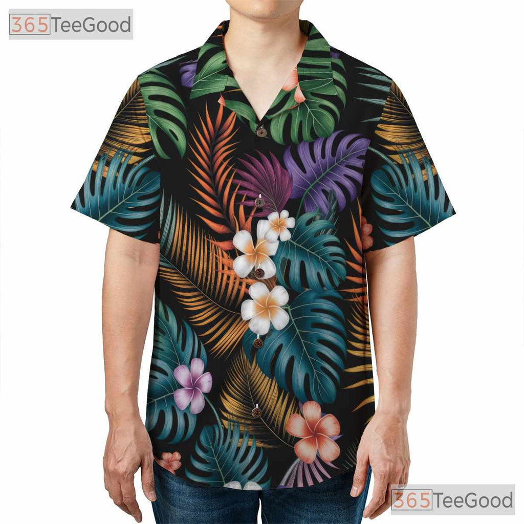 Vibrant Tropical Floral Hawaiian Shirt- Unisex Jungle Botanical Vacation Style