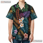 Vibrant Tropical Floral Hawaiian Shirt- Unisex Jungle Botanical Vacation Style