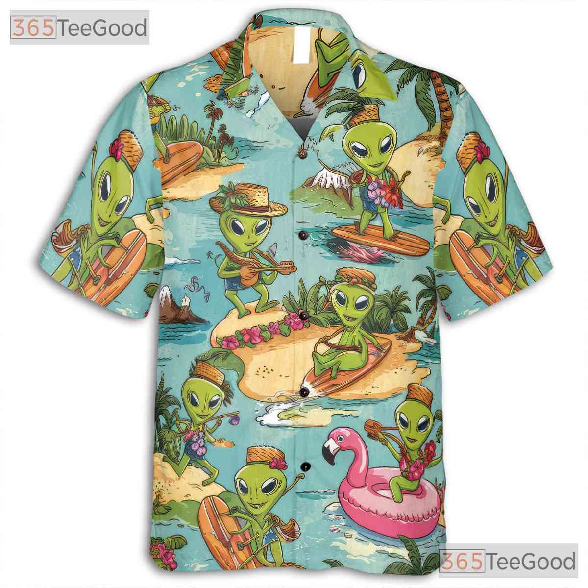 Vintage Alien UFO Hawaiian Shirt - Unisex Sci-Fi Surfer Tropical Hula Tee
