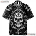 Vintage Baroque Skull Hawaiian Tee - Women's Dark Gothic Damask Aesthetic