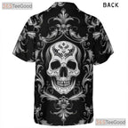 Vintage Baroque Skull Hawaiian Tee - Women's Dark Gothic Damask Aesthetic
