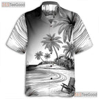Vintage Black White Palm Tree Ocean Hawaiian Shirt Unisex Summer Beach Top