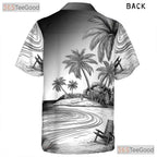 Vintage Black White Palm Tree Ocean Hawaiian Shirt Unisex Summer Beach Top