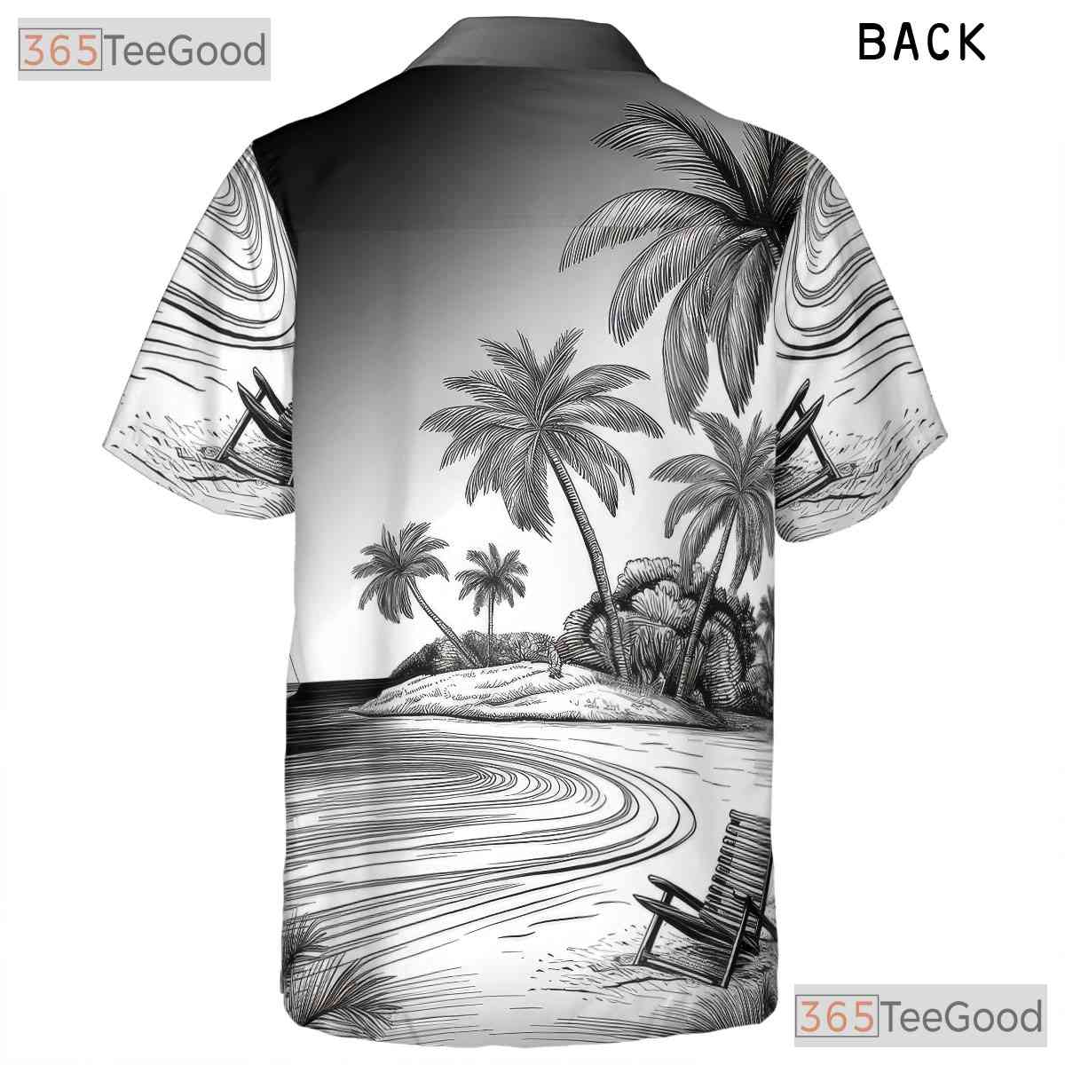 Vintage Black White Palm Tree Ocean Hawaiian Shirt Unisex Summer Beach Top