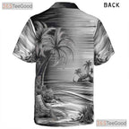 Vintage Black White Palm Tree Sketch Hawaiian Shirt Unisex Beach Style Top