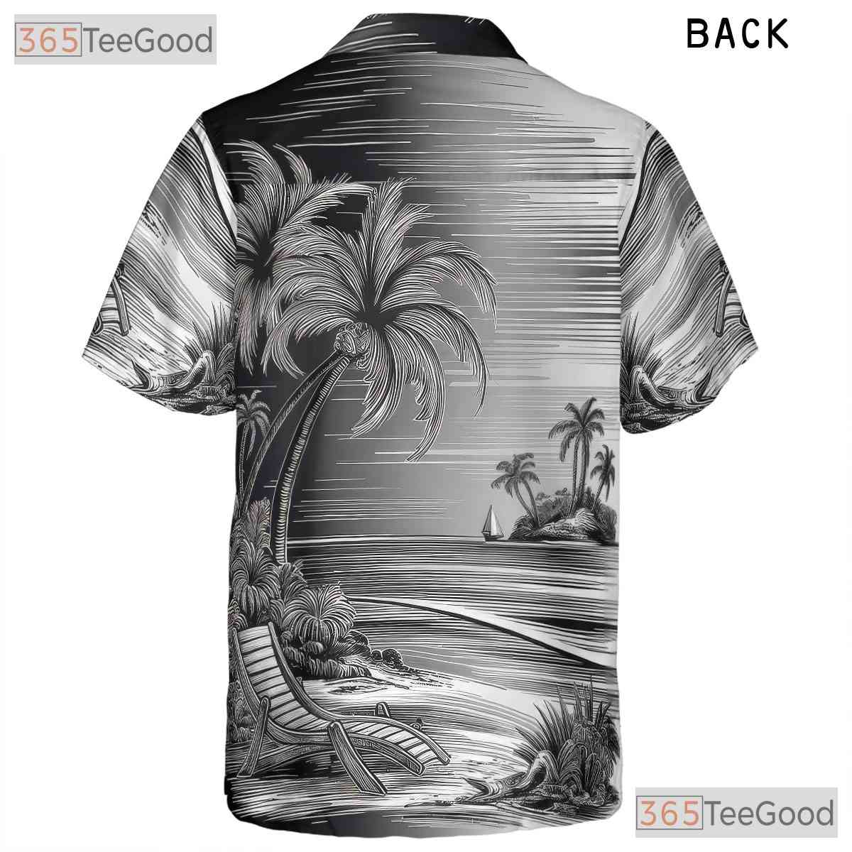 Vintage Black White Palm Tree Sketch Hawaiian Shirt Unisex Beach Style Top