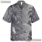 Vintage Black White Sketch Retro Beach Hawaiian Tee Unisex Summer Vacation