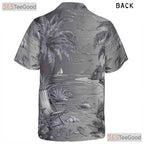 Vintage Black White Sketch Retro Beach Hawaiian Tee Unisex Summer Vacation