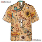 Vintage Botanical Mushroom Butterfly Aloha Shirt Unisex Summer Wear