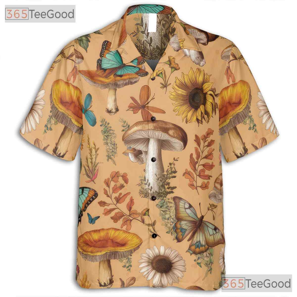 Vintage Botanical Mushroom Butterfly Aloha Shirt Unisex Summer Wear