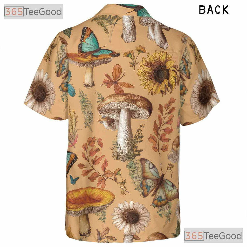 Vintage Botanical Mushroom Butterfly Aloha Shirt Unisex Summer Wear