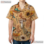 Vintage Botanical Mushroom Butterfly Aloha Shirt Unisex Summer Wear