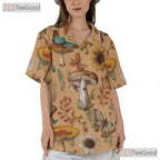 Vintage Botanical Mushroom Butterfly Aloha Shirt Unisex Summer Wear