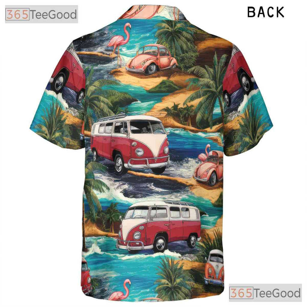 Vintage Cars Flamingos Aloha Hawaiian Shirt Unisex Summer Beach Fun Top
