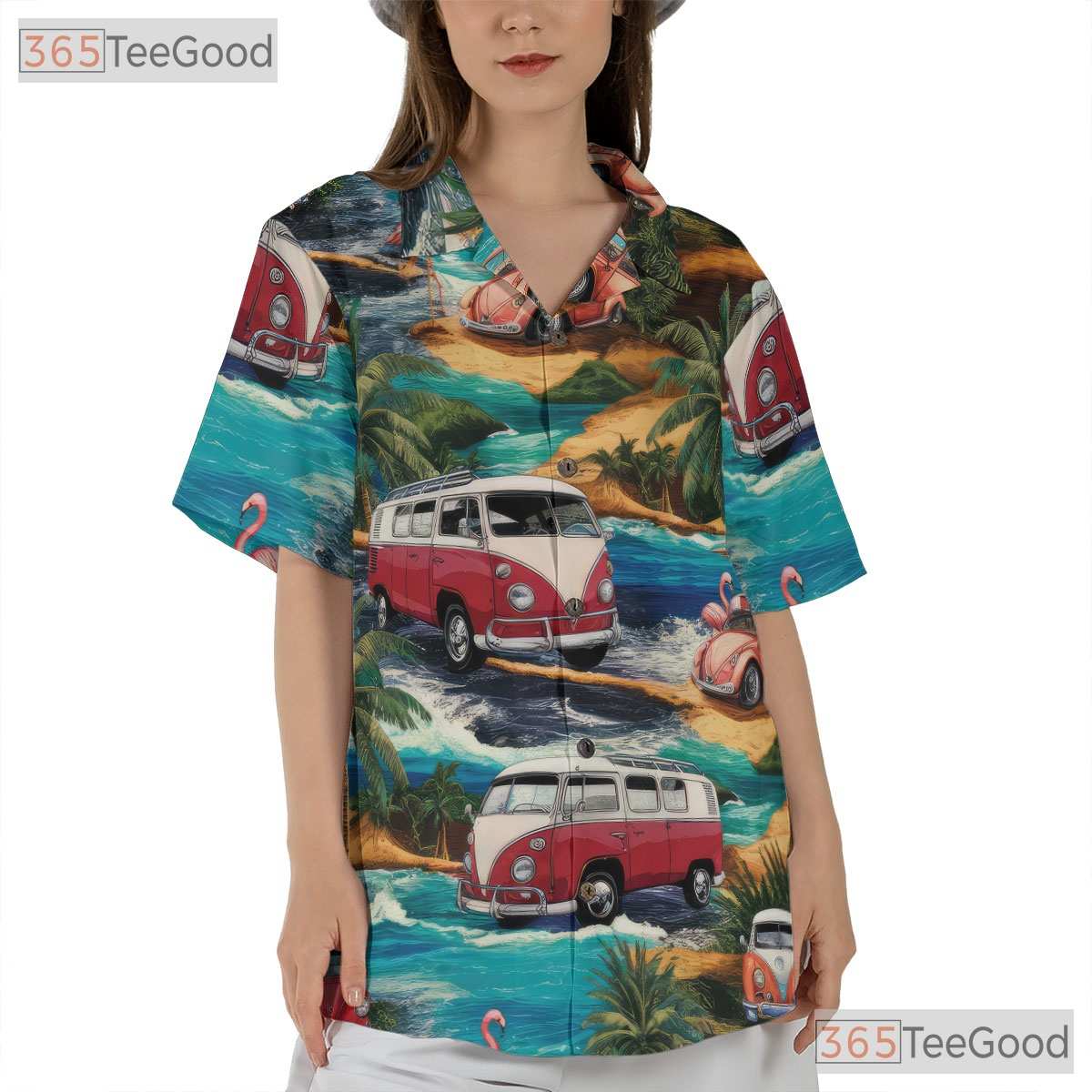 Vintage Cars Flamingos Aloha Hawaiian Shirt Unisex Summer Beach Fun Top