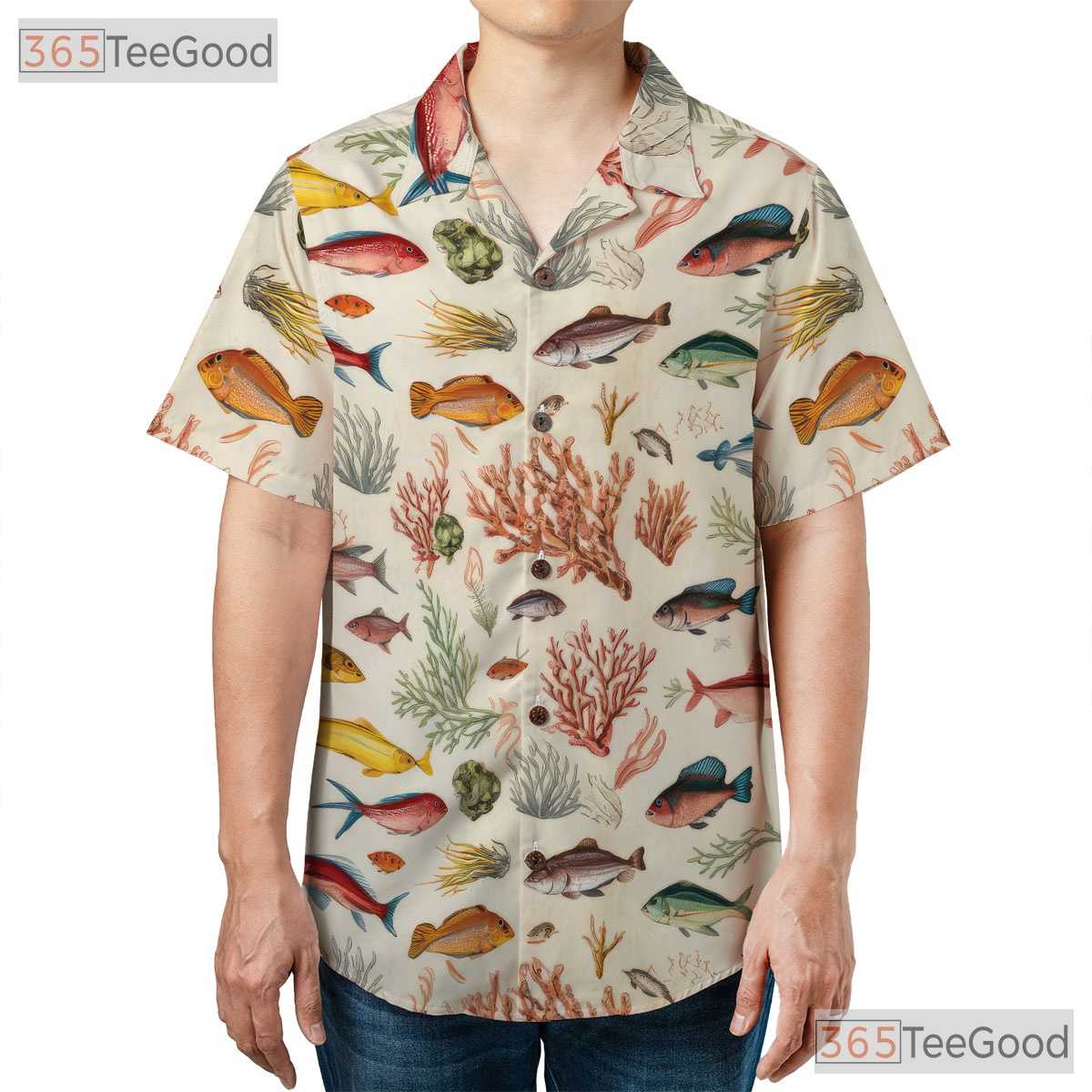 Vintage Coral Reef Tropical Fish Hawaiian Shirt Unisex Beachwear Aloha Top