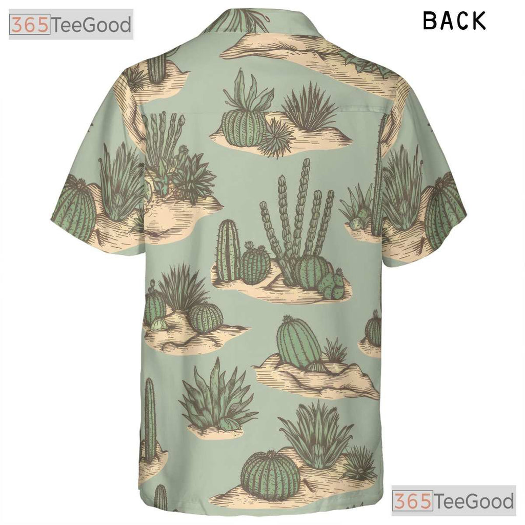 Vintage Green Desert Cactus Hawaiian Shirt- Unisex Botanical Tropical Aloha Top