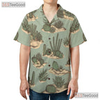 Vintage Green Desert Cactus Hawaiian Shirt- Unisex Botanical Tropical Aloha Top