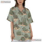 Vintage Green Desert Cactus Hawaiian Shirt- Unisex Botanical Tropical Aloha Top