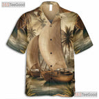 Vintage Island Nautical Sailing Palm Tree Hawaiian Tee Unisex Beach Outfit