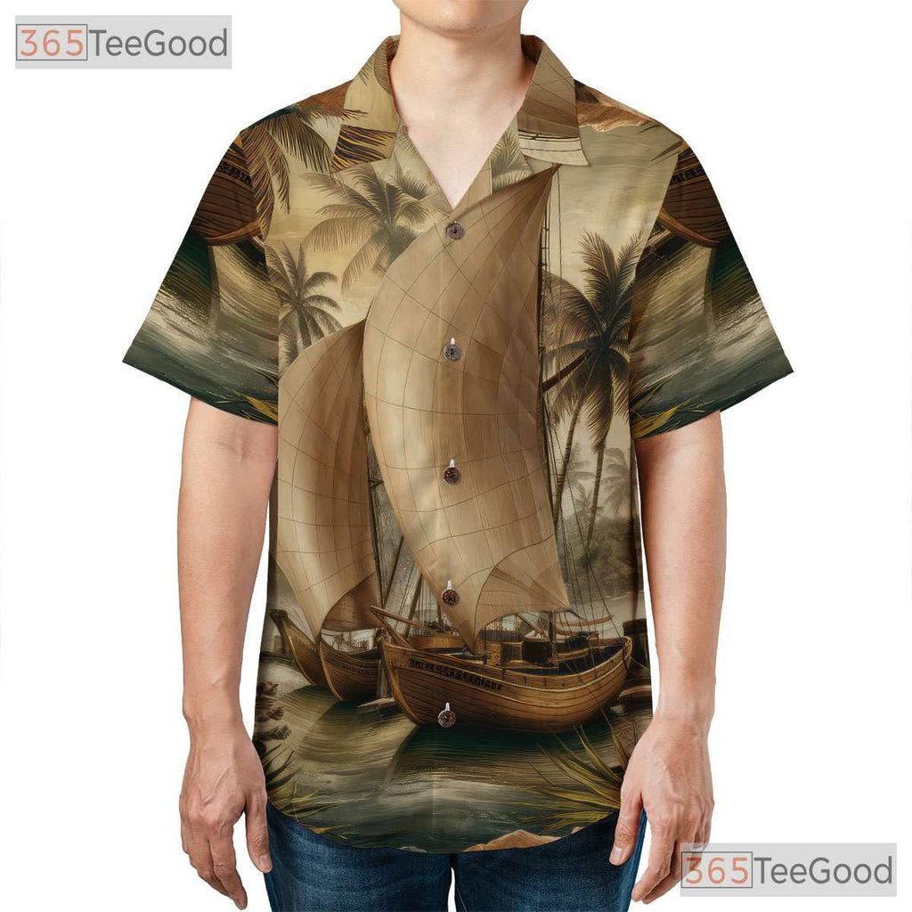 Vintage Island Nautical Sailing Palm Tree Hawaiian Tee Unisex Beach Outfit