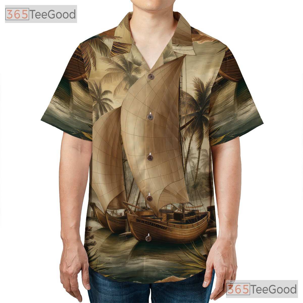 Vintage Island Nautical Sailing Palm Tree Hawaiian Tee Unisex Beach Outfit