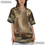 Vintage Island Nautical Sailing Palm Tree Hawaiian Tee Unisex Beach Outfit
