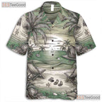 Vintage Island Sketch Sunset Palm Tree Beach Hawaiian Shirt Unisex Apparel