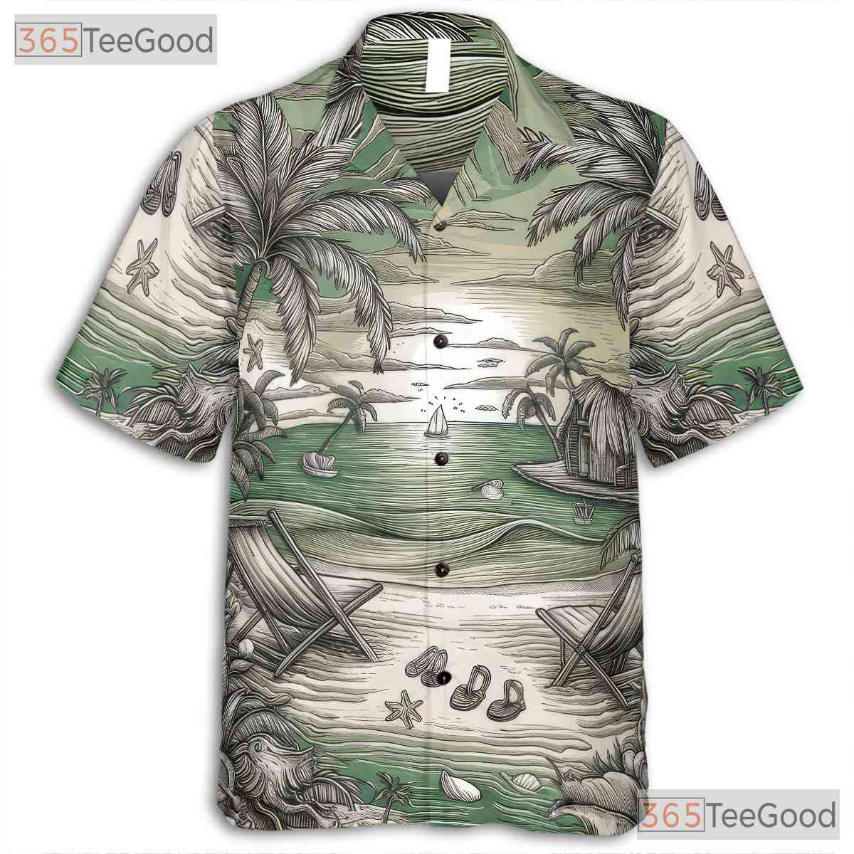 Vintage Island Sketch Sunset Palm Tree Beach Hawaiian Shirt Unisex Apparel