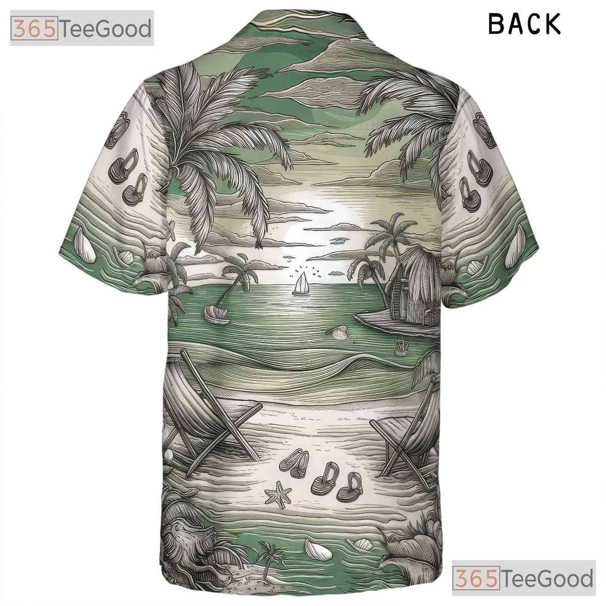 Vintage Island Sketch Sunset Palm Tree Beach Hawaiian Shirt Unisex Apparel