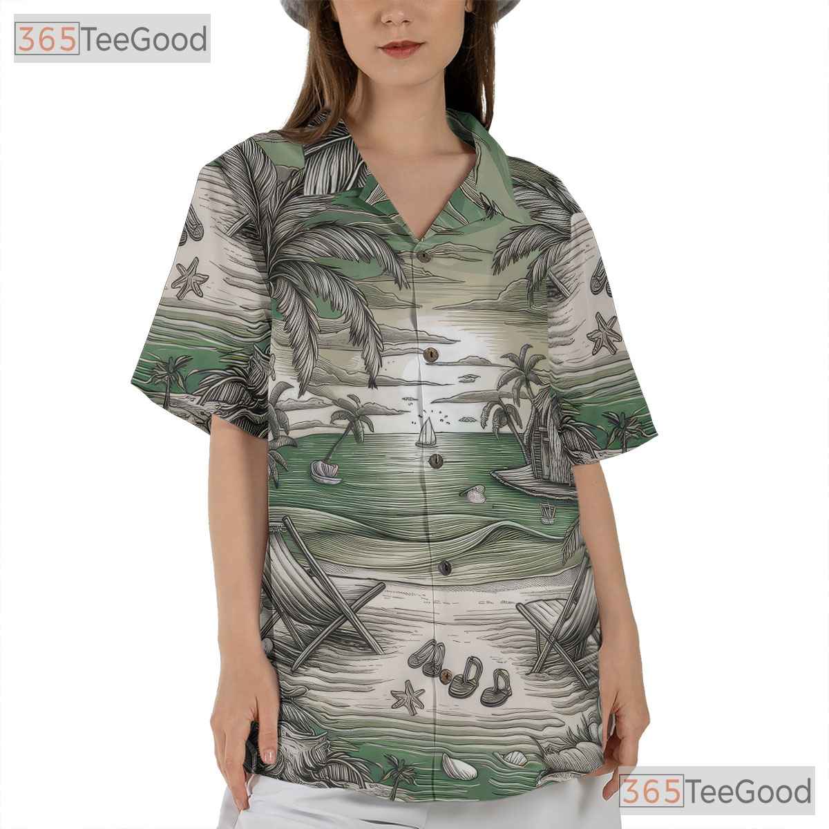 Vintage Island Sketch Sunset Palm Tree Beach Hawaiian Shirt Unisex Apparel