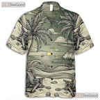 Vintage Island Sunset Beach Sketch Palm Trees Hawaiian Shirt Unisex Summer