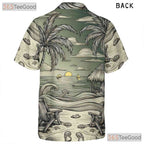 Vintage Island Sunset Beach Sketch Palm Trees Hawaiian Shirt Unisex Summer