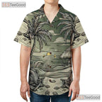 Vintage Island Sunset Beach Sketch Palm Trees Hawaiian Shirt Unisex Summer