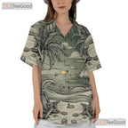 Vintage Island Sunset Beach Sketch Palm Trees Hawaiian Shirt Unisex Summer