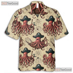 Vintage Nautical Kraken Hawaiian Tee- Unisex Pirate Map Ocean Theme Apparel