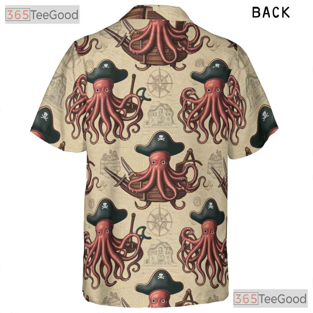Vintage Nautical Kraken Hawaiian Tee- Unisex Pirate Map Ocean Theme Apparel