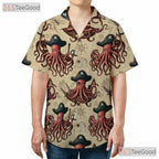 Vintage Nautical Kraken Hawaiian Tee- Unisex Pirate Map Ocean Theme Apparel