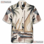 Vintage Nautical Sailboat Hawaiian Shirt- Unisex Palm Tree Tropical Beach Luau