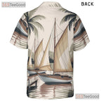 Vintage Nautical Sailboat Hawaiian Shirt- Unisex Palm Tree Tropical Beach Luau