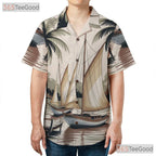 Vintage Nautical Sailboat Hawaiian Shirt- Unisex Palm Tree Tropical Beach Luau