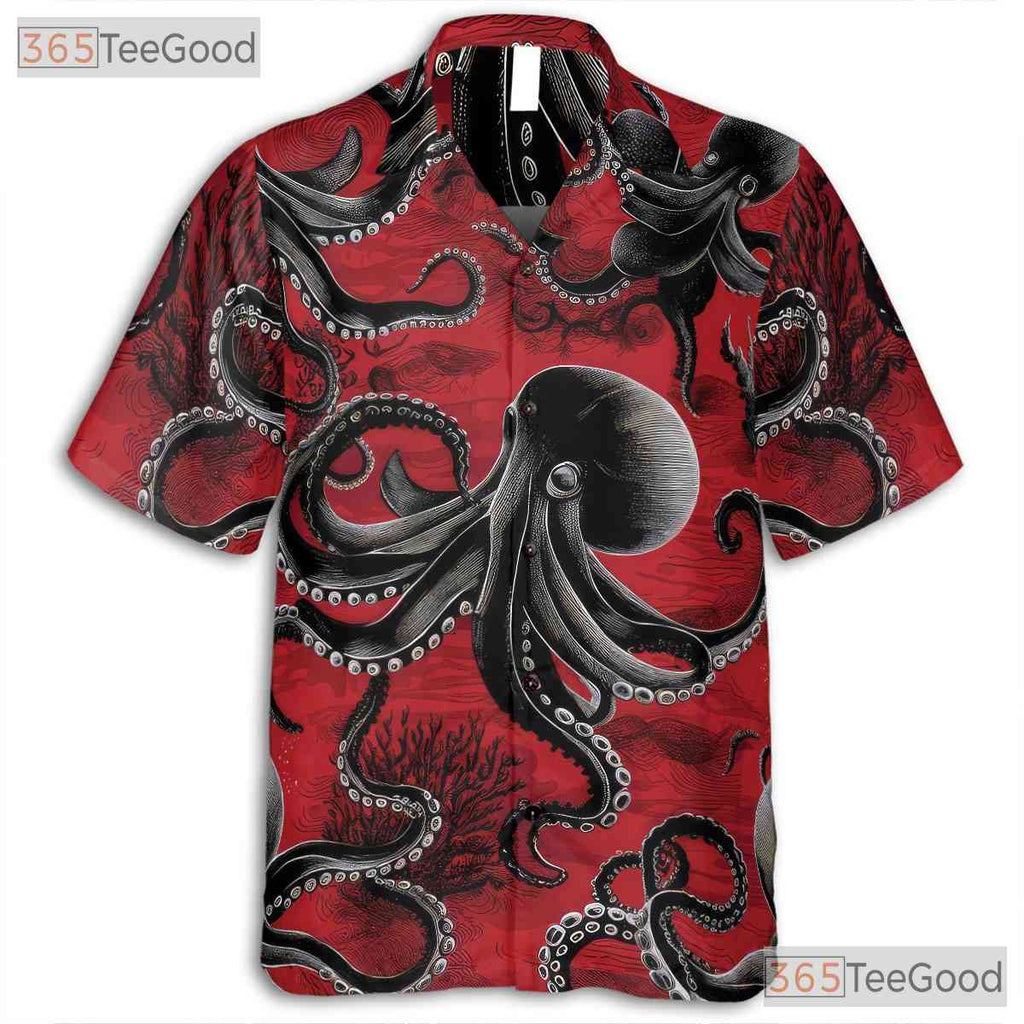 Vintage Octopus Marine Life Hawaiian Shirt Unisex Tropical Vacation Top
