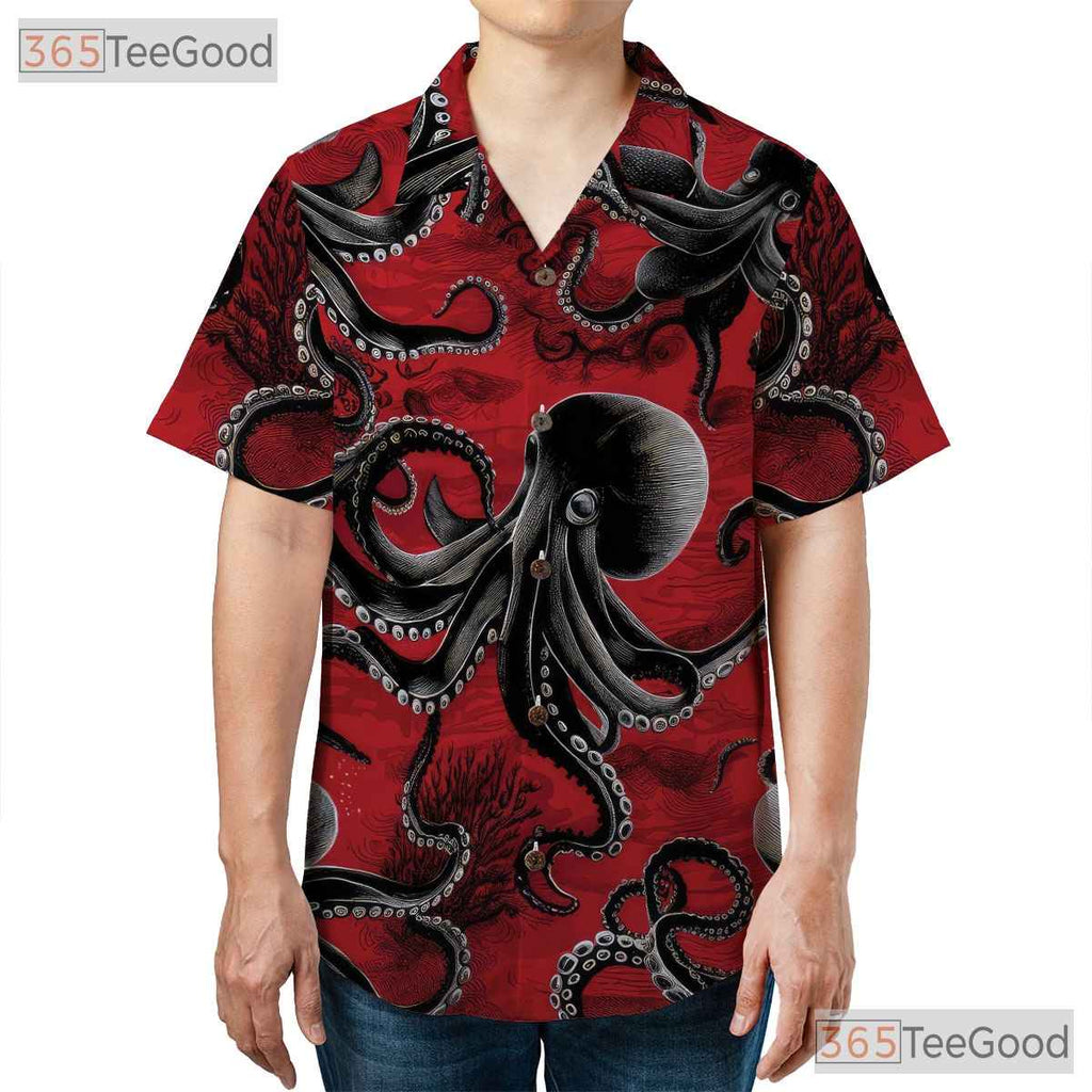 Vintage Octopus Marine Life Hawaiian Shirt Unisex Tropical Vacation Top