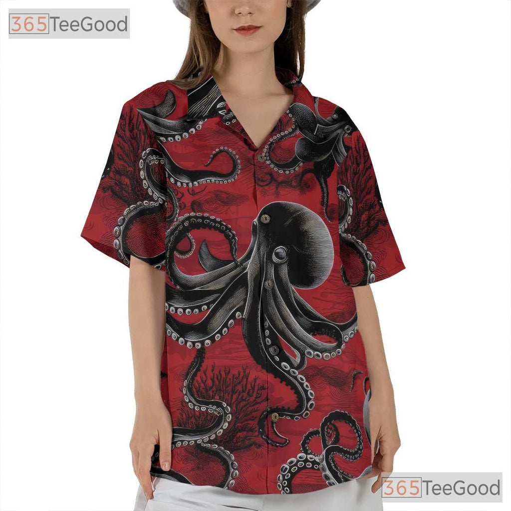 Vintage Octopus Marine Life Hawaiian Shirt Unisex Tropical Vacation Top