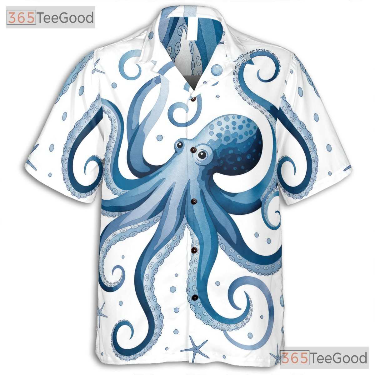Vintage Octopus Print Unisex Hawaiian Shirt- Retro Short Sleeve Ocean Apparel