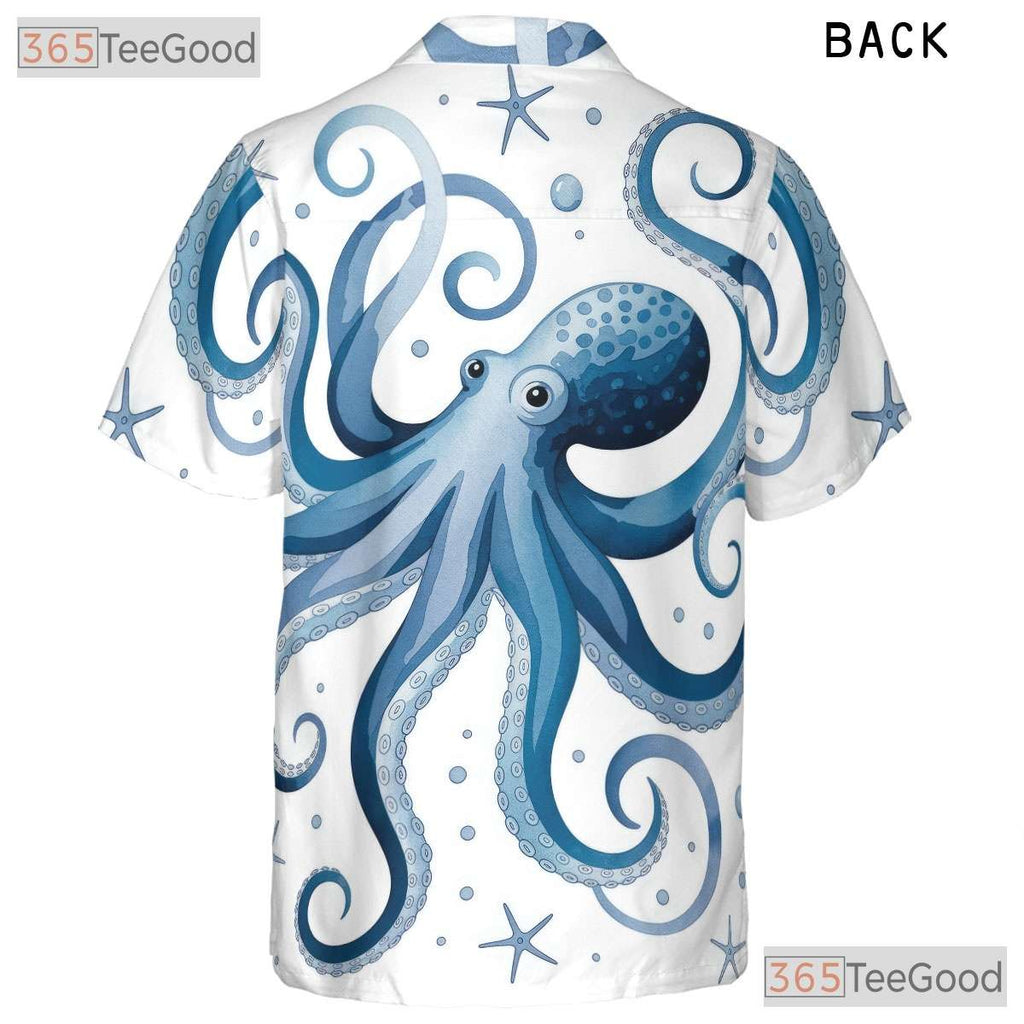 Vintage Octopus Print Unisex Hawaiian Shirt- Retro Short Sleeve Ocean Apparel