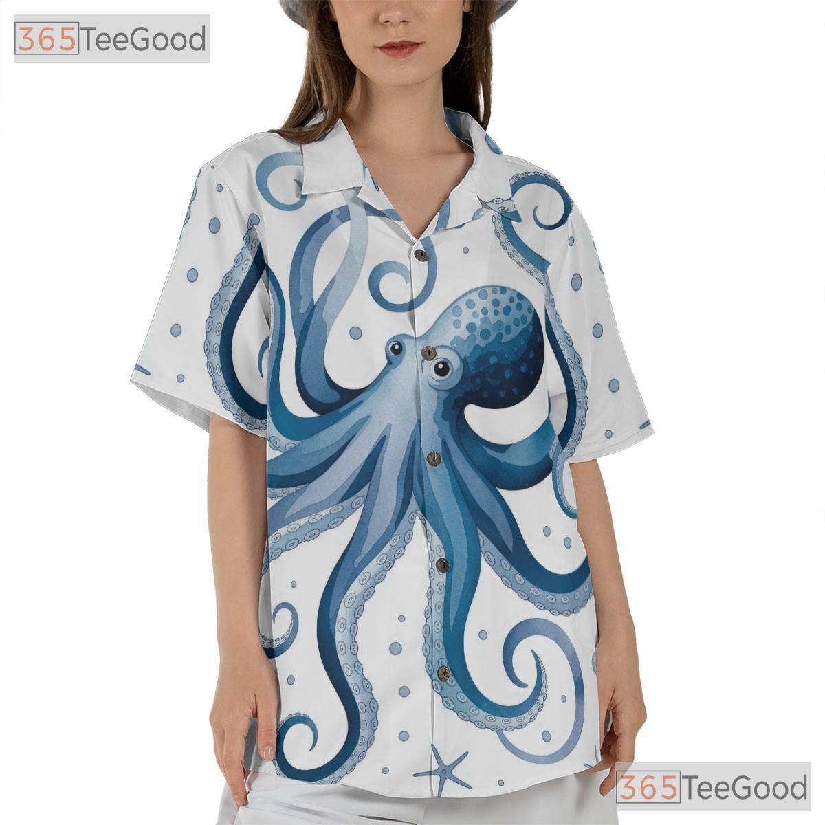 Vintage Octopus Print Unisex Hawaiian Shirt- Retro Short Sleeve Ocean Apparel