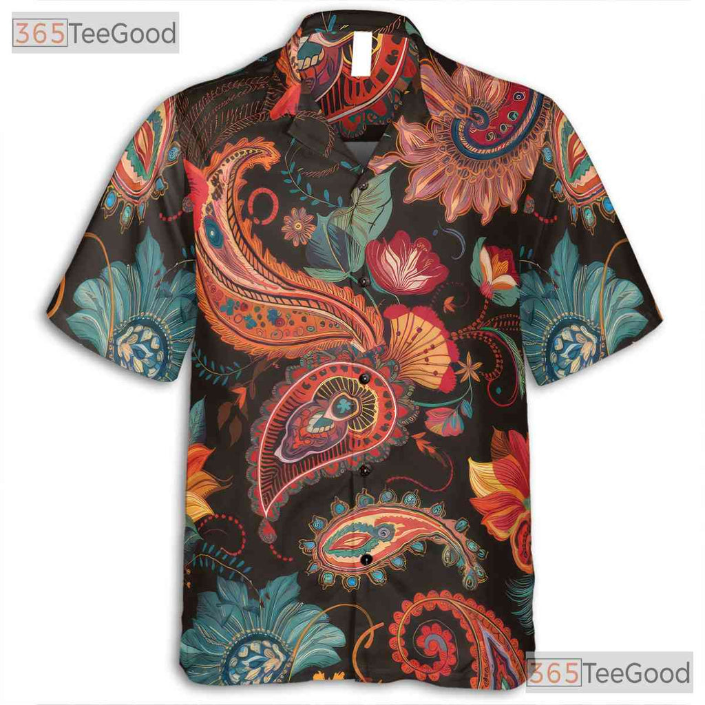 Vintage Paisley Flower Hawaiian Tee - Adult Colorful Boho Festival Shirt