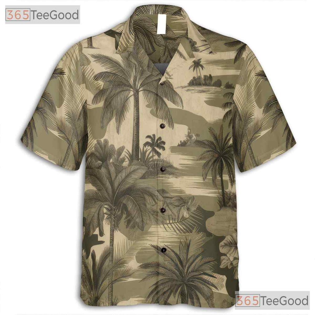 Vintage Palm Tree Camouflage Hawaiian Shirt Unisex Tropical Aloha Beach Outfit
