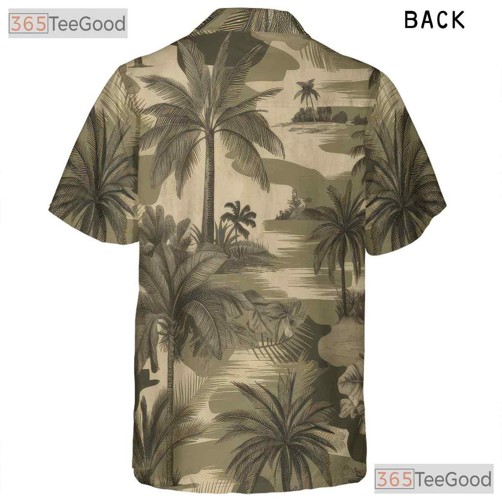 Vintage Palm Tree Camouflage Hawaiian Shirt Unisex Tropical Aloha Beach Outfit